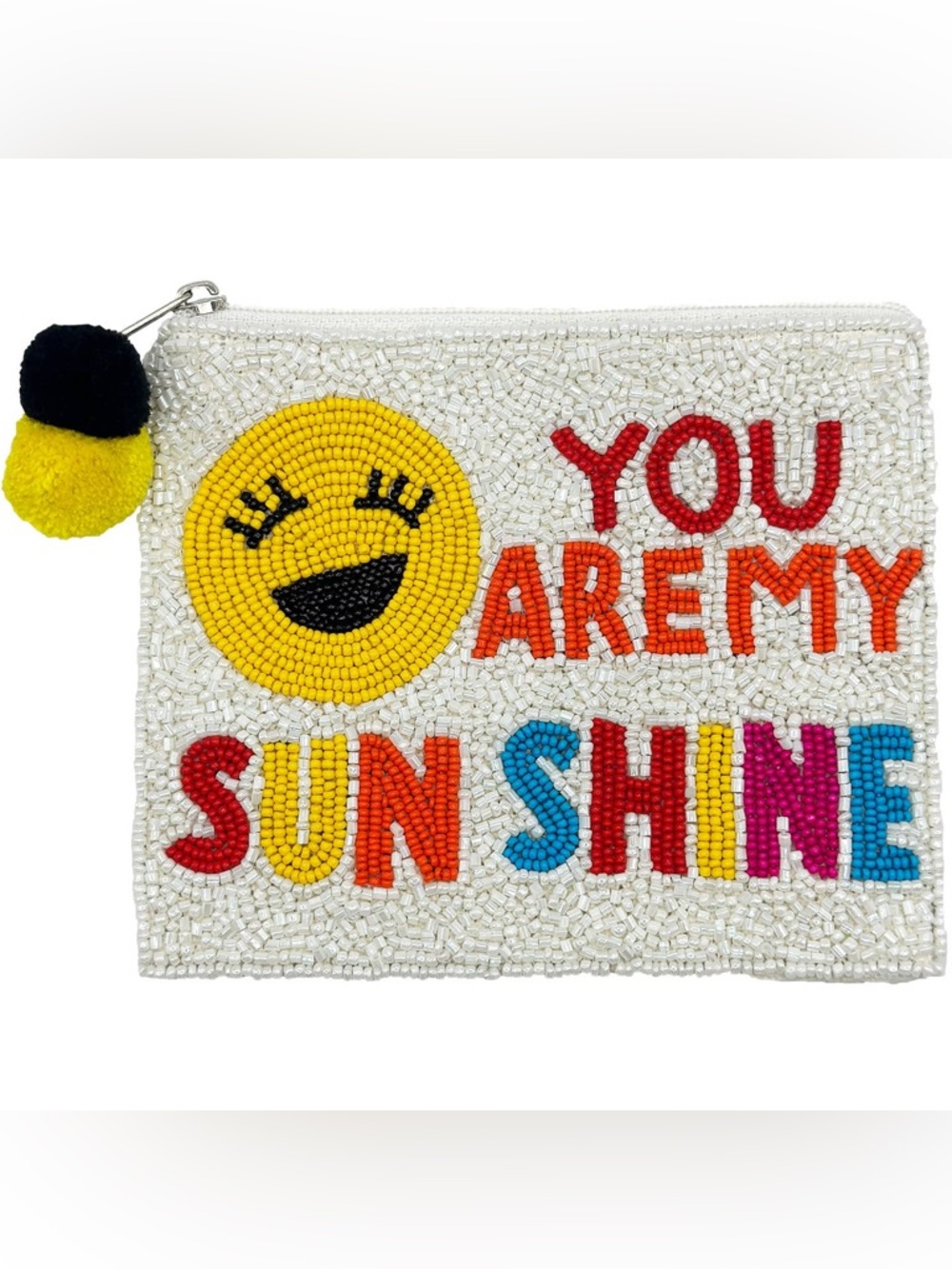Nu Shuz Hand-Beaded 'You Are My Sunshine' White Wristlet Coin Pouch